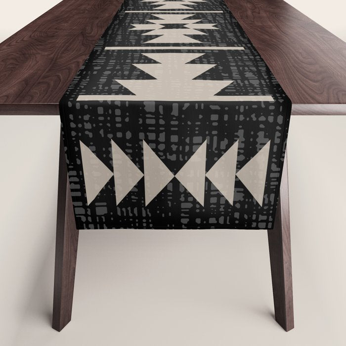 Southwestern Pattern 129 Black and Linen Table Runner Gallery Image 1