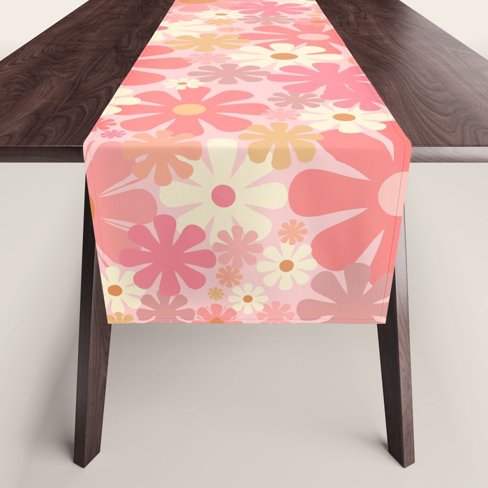 Pink Retro Flowers 60s 70s Floral Pattern in Blush Table Runner Gallery Image 1