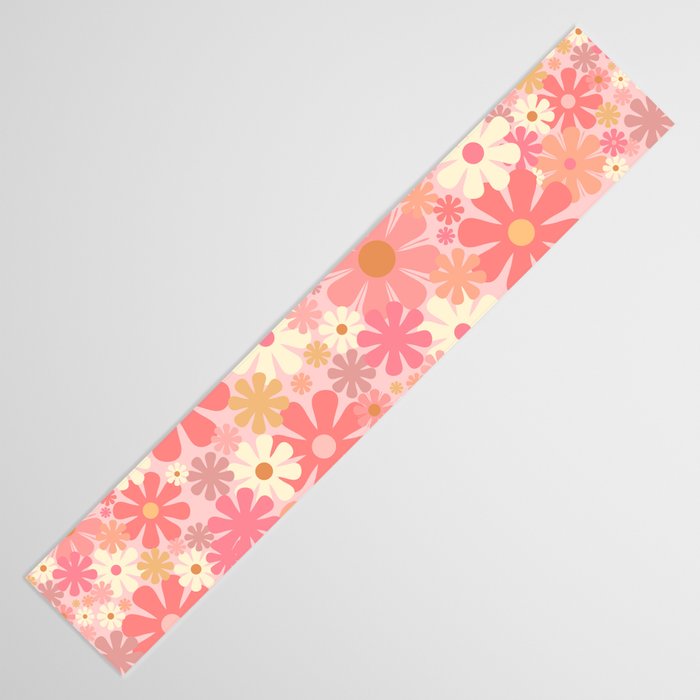 Pink Retro Flowers 60s 70s Floral Pattern in Blush Table Runner Gallery Image 3