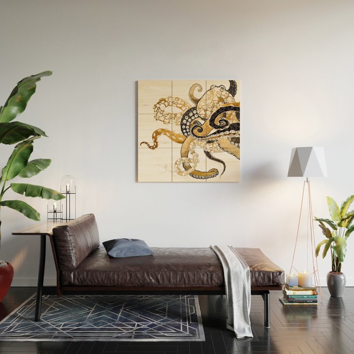 Metallic Octopus Wood Wall Art Gallery Image 2