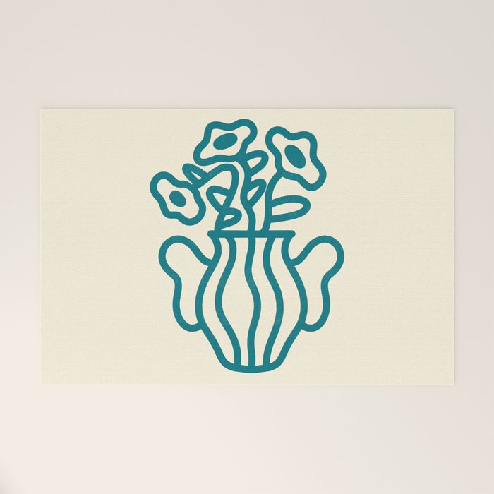 Abstract Minimalist Flowers in Blue Vase Welcome Mat Gallery Image 1