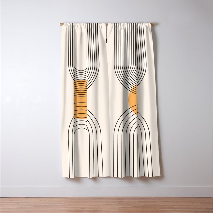 Geometric Lines in Black and Beige 29 (Rainbow and Sun Abstraction) Window Curtain Gallery Image 3