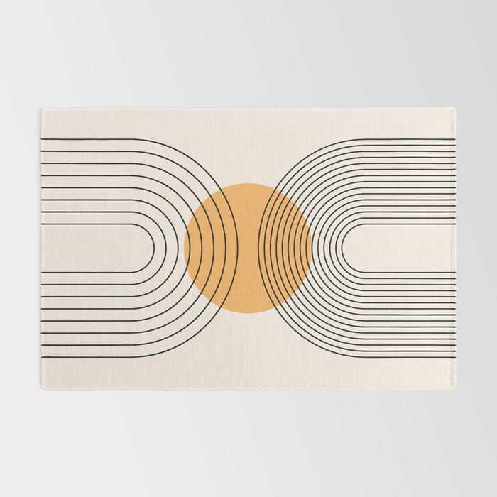 Geometric Lines in Black and Beige 29 (Rainbow and Sun Abstraction) Rug Gallery Image 2