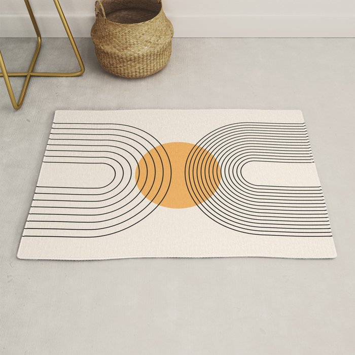 Geometric Lines in Black and Beige 29 (Rainbow and Sun Abstraction) Rug Gallery Image 1