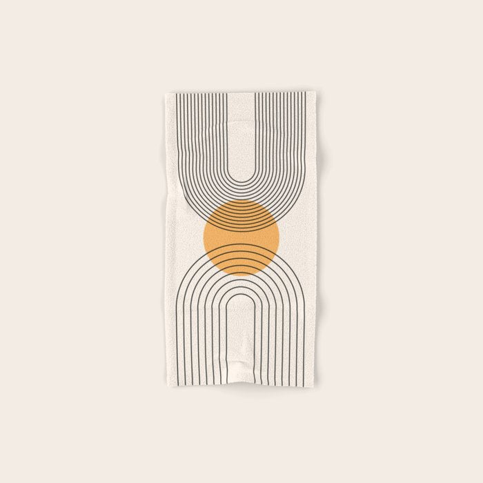 Geometric Lines in Black and Beige 29 (Rainbow and Sun Abstraction) Bath Towel Gallery Image 1