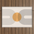 Geometric Lines in Black and Beige 29 (Rainbow and Sun Abstraction) Outdoor Rug Gallery Image 1