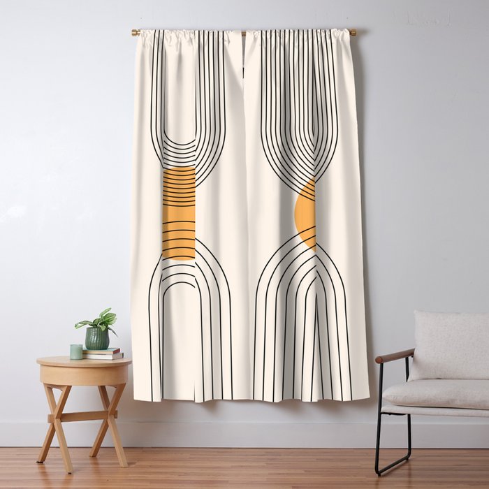 Geometric Lines in Black and Beige 29 (Rainbow and Sun Abstraction) Window Curtain Gallery Image 1