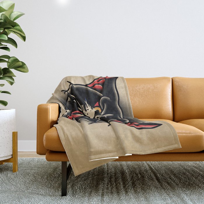 Traditional Tattoo Panther  Throw Blanket Gallery Image 1