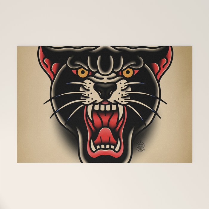 Traditional Tattoo Panther  Welcome Mat