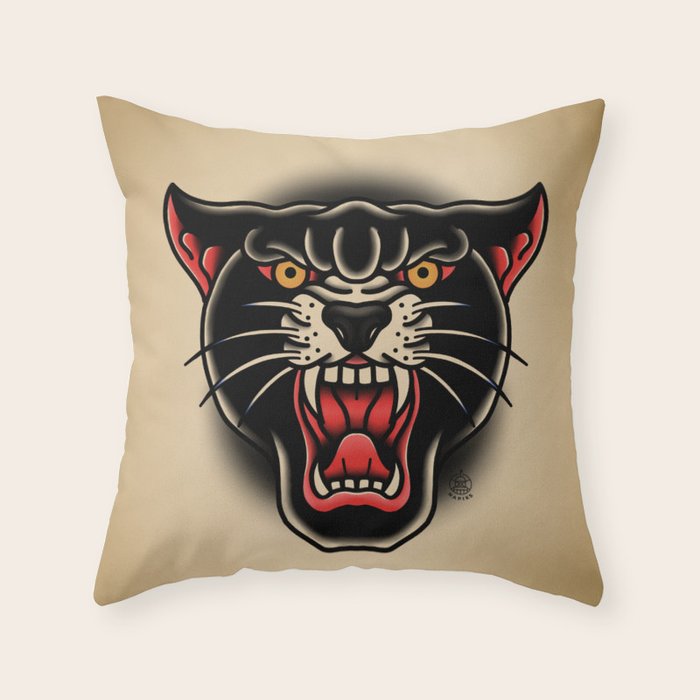 Traditional Tattoo Panther  Throw Pillow Gallery Image 6