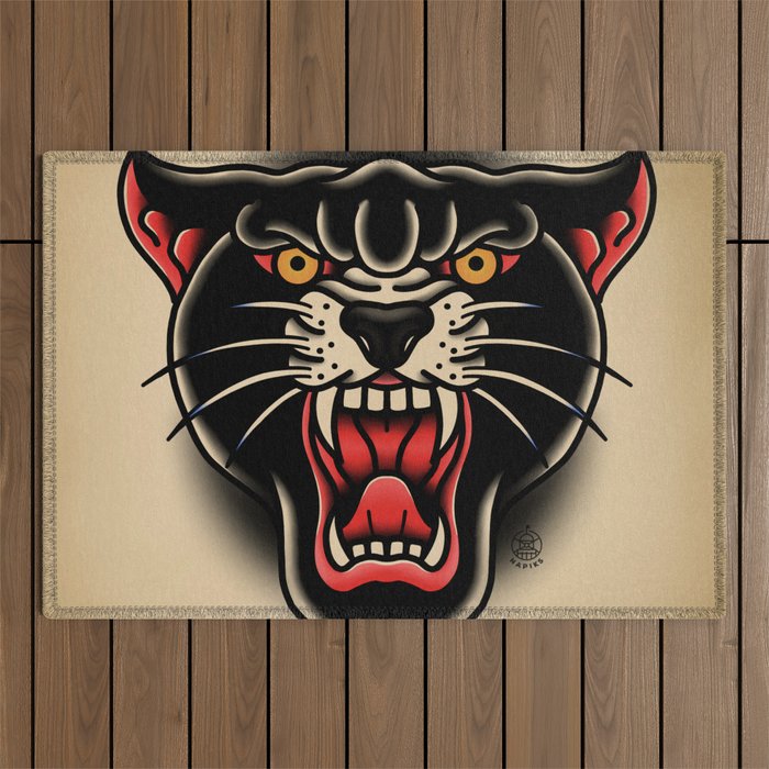 Traditional Tattoo Panther  Outdoor Rug Gallery Image 1