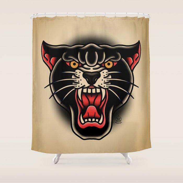 Traditional Tattoo Panther  Shower Curtain Gallery Image 1