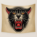 Traditional Tattoo Panther  Wall Tapestry Gallery Image 4