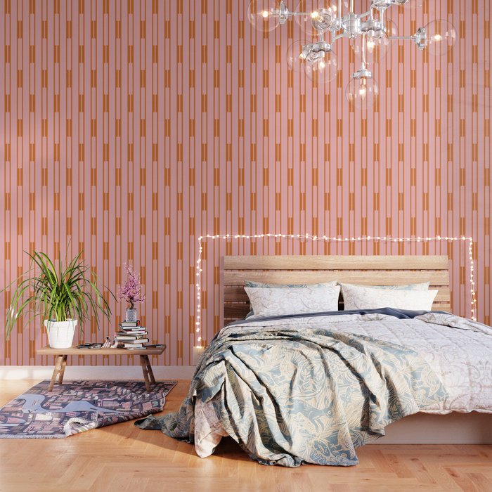 Geo Chain Pink and Orange Geometric Block Stripes Vertical Pattern Wallpaper Gallery Image 1