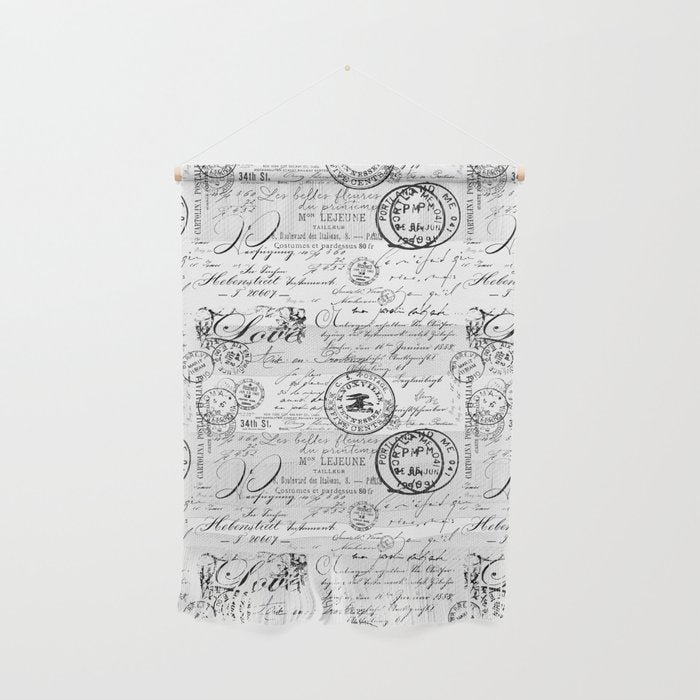 Vintage handwriting black and white Wall Hanging Gallery Image 1