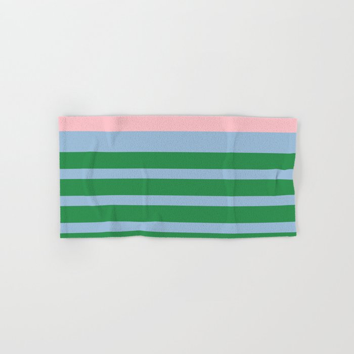 Mixed Stripe Pattern in Green, Pastel Pink, and Baby Blue Bath Towel Gallery Image 1