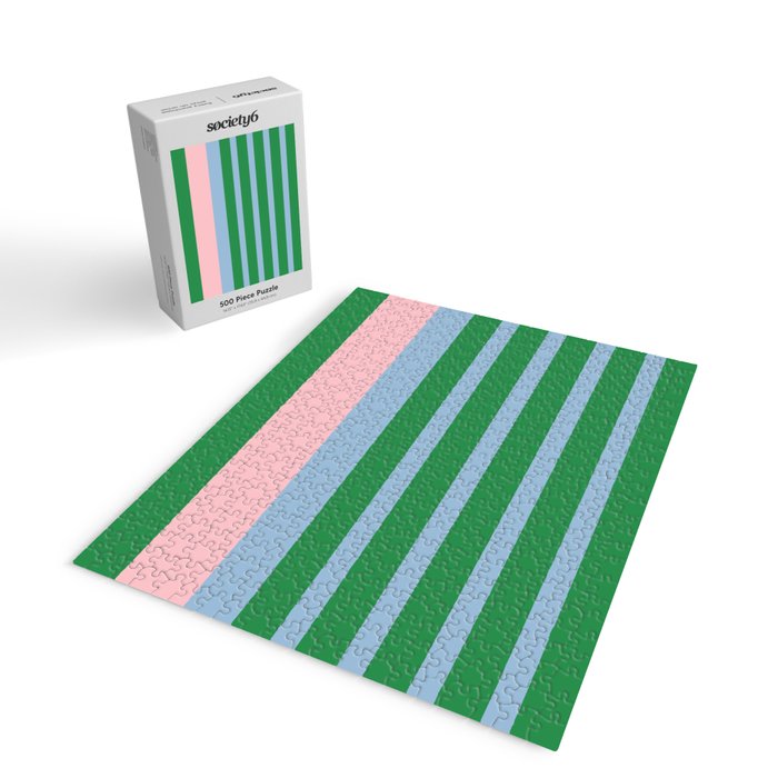 Mixed Stripe Pattern in Green, Pastel Pink, and Baby Blue Jigsaw Puzzle Gallery Image 2