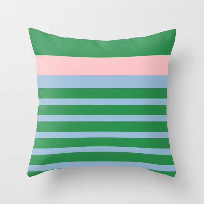 Mixed Stripe Pattern in Green, Pastel Pink, and Baby Blue Throw Pillow Gallery Image 6