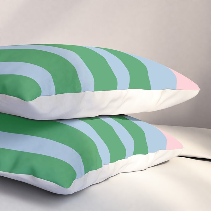 Mixed Stripe Pattern in Green, Pastel Pink, and Baby Blue Pillow Sham Gallery Image 3