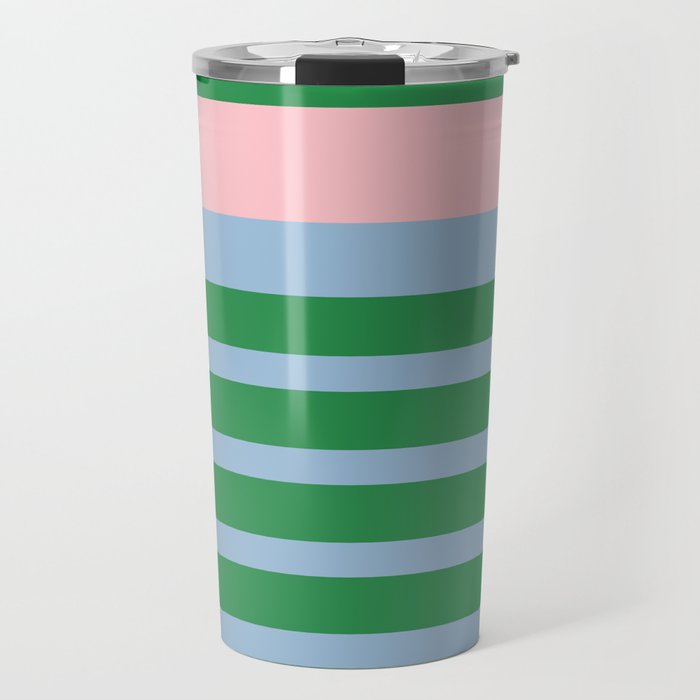 Mixed Stripe Pattern in Green, Pastel Pink, and Baby Blue Travel Mug Gallery Image 1