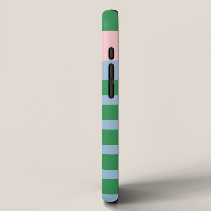 Mixed Stripe Pattern in Green, Pastel Pink, and Baby Blue iPhone Case Gallery Image 2