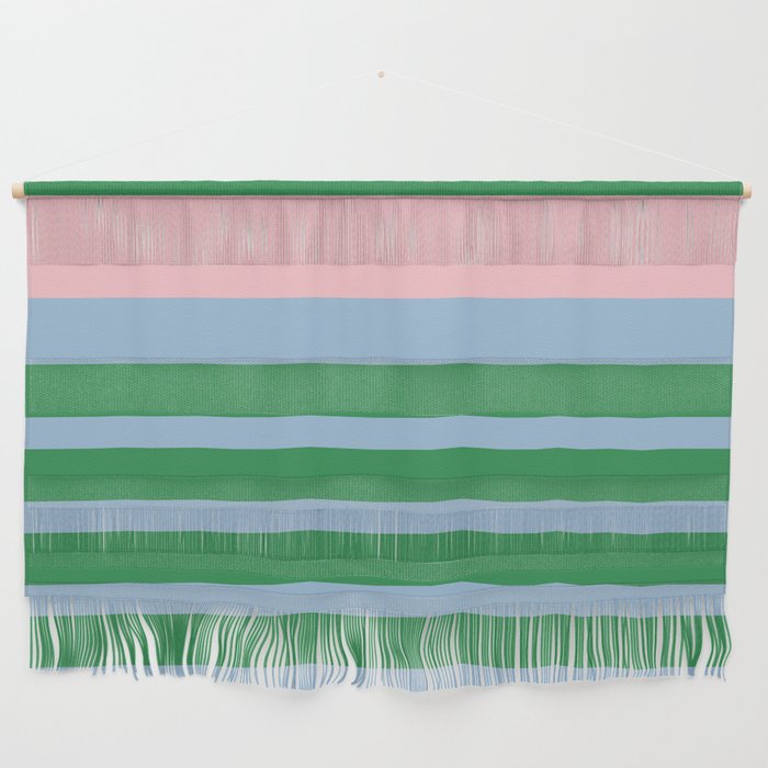 Mixed Stripe Pattern in Green, Pastel Pink, and Baby Blue Wall Hanging Gallery Image 1