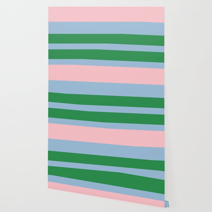 Mixed Stripe Pattern in Green, Pastel Pink, and Baby Blue Wallpaper Gallery Image 2