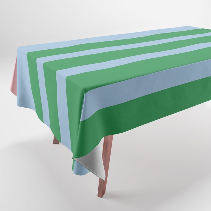 Mixed Stripe Pattern in Green, Pastel Pink, and Baby Blue Tablecloth Gallery Image 1