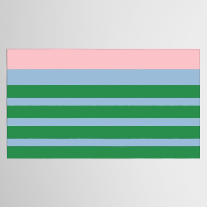 Mixed Stripe Pattern in Green, Pastel Pink, and Baby Blue Tablecloth Gallery Image 2