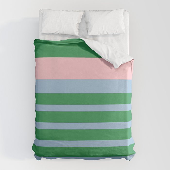 Mixed Stripe Pattern in Green, Pastel Pink, and Baby Blue Duvet Cover Gallery Image 6