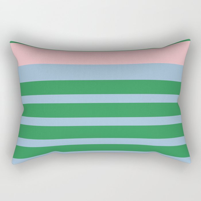 Mixed Stripe Pattern in Green, Pastel Pink, and Baby Blue Rectangular Pillow Gallery Image 1