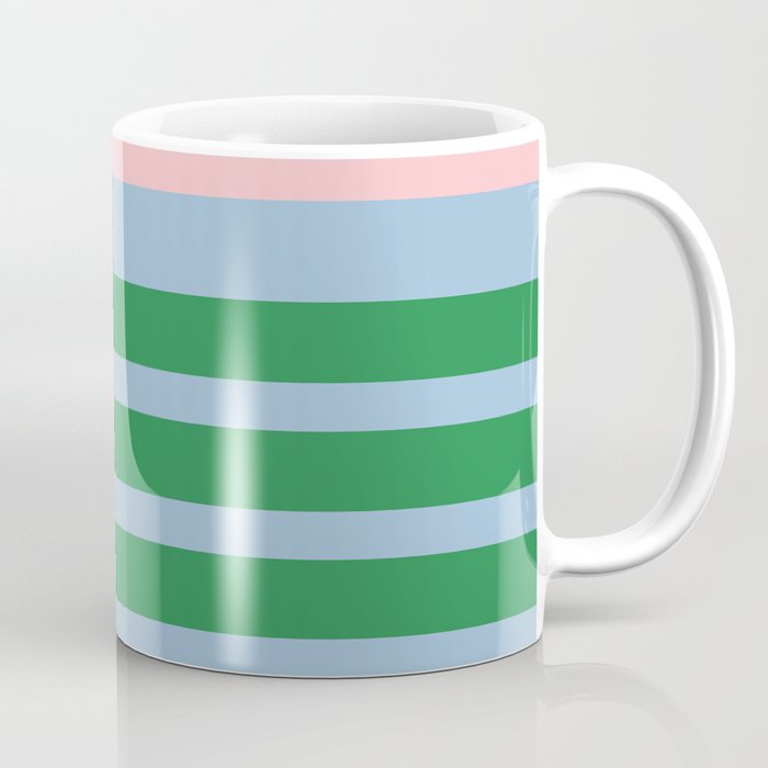 Mixed Stripe Pattern in Green, Pastel Pink, and Baby Blue Coffee Mug Gallery Image 1