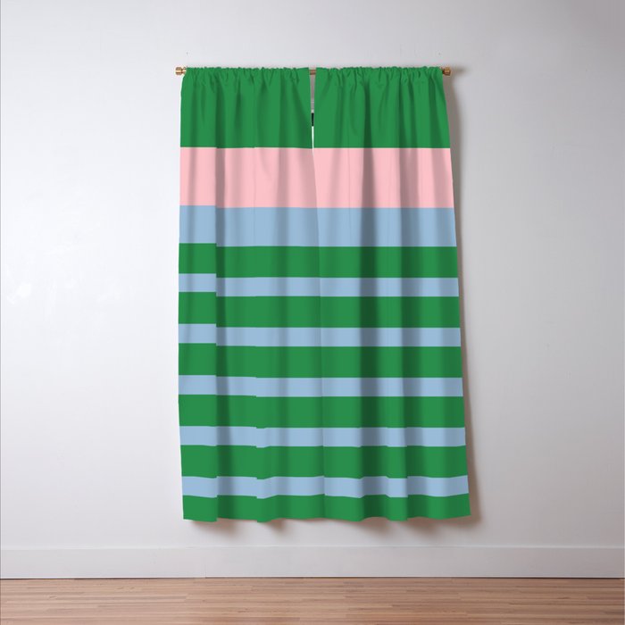 Mixed Stripe Pattern in Green, Pastel Pink, and Baby Blue Window Curtain Gallery Image 3