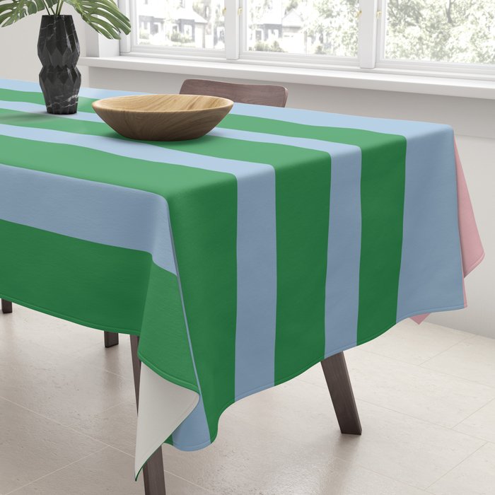 Mixed Stripe Pattern in Green, Pastel Pink, and Baby Blue Tablecloth Gallery Image 3