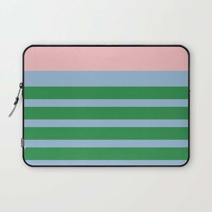 Mixed Stripe Pattern in Green, Pastel Pink, and Baby Blue Laptop Sleeve Gallery Image 1