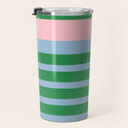 Mixed Stripe Pattern in Green, Pastel Pink, and Baby Blue Travel Mug Gallery Image 3