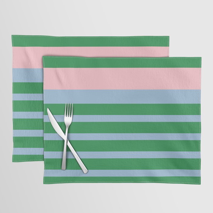 Mixed Stripe Pattern in Green, Pastel Pink, and Baby Blue Placemat Gallery Image 1