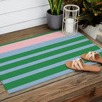 Mixed Stripe Pattern in Green, Pastel Pink, and Baby Blue Outdoor Rug Gallery Image 2