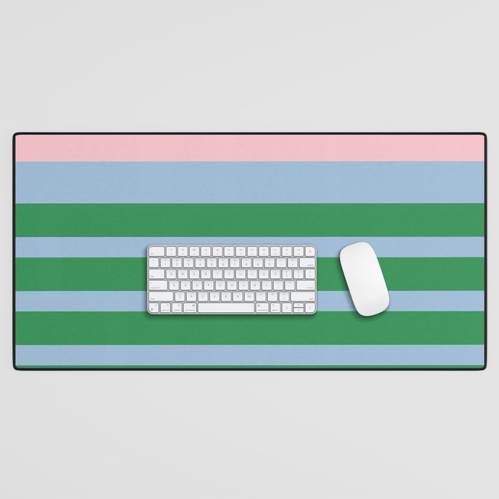 Mixed Stripe Pattern in Green, Pastel Pink, and Baby Blue Desk Mat Gallery Image 1