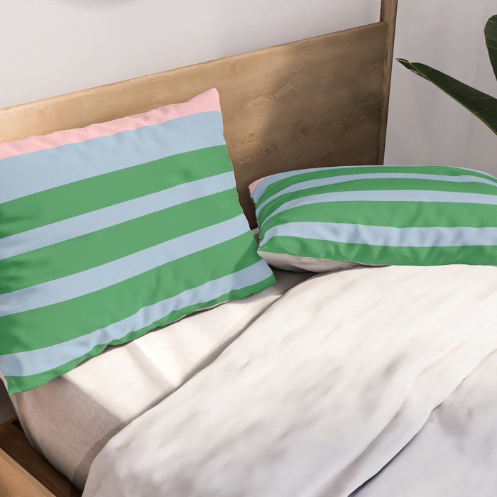 Mixed Stripe Pattern in Green, Pastel Pink, and Baby Blue Pillow Sham Gallery Image 2