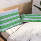 Mixed Stripe Pattern in Green, Pastel Pink, and Baby Blue Pillow Sham Gallery Image 2