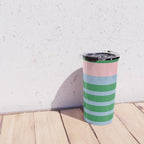 Mixed Stripe Pattern in Green, Pastel Pink, and Baby Blue Travel Mug Gallery Image 4