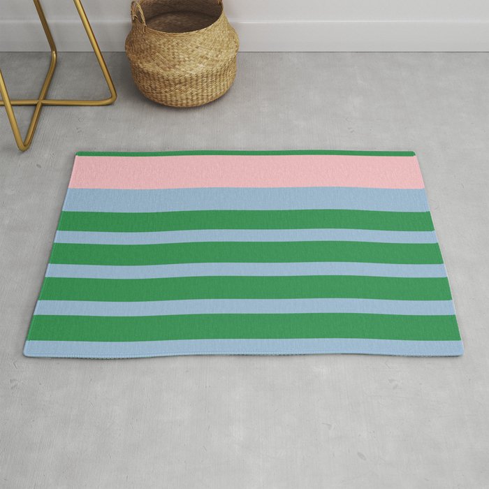 Mixed Stripe Pattern in Green, Pastel Pink, and Baby Blue Rug Gallery Image 1