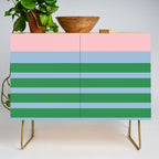 Mixed Stripe Pattern in Green, Pastel Pink, and Baby Blue Credenza Gallery Image 1