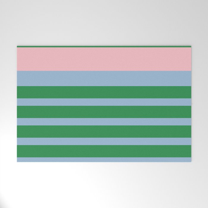 Mixed Stripe Pattern in Green, Pastel Pink, and Baby Blue Welcome Mat Gallery Image 1