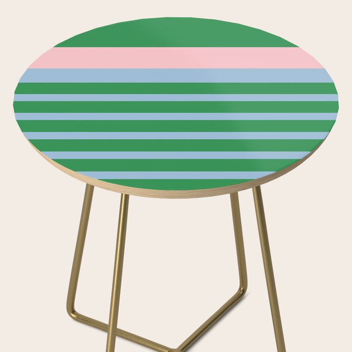 Mixed Stripe Pattern in Green, Pastel Pink, and Baby Blue Side Table Gallery Image 2