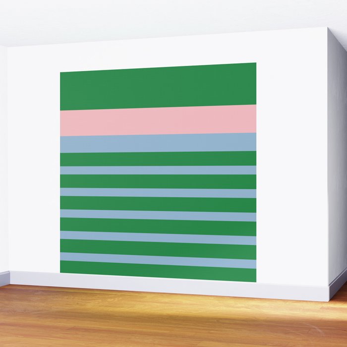 Mixed Stripe Pattern in Green, Pastel Pink, and Baby Blue Wall Mural Gallery Image 2