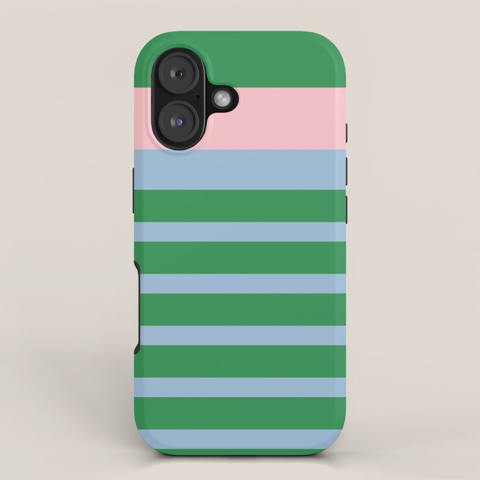Mixed Stripe Pattern in Green, Pastel Pink, and Baby Blue iPhone Case Gallery Image 1