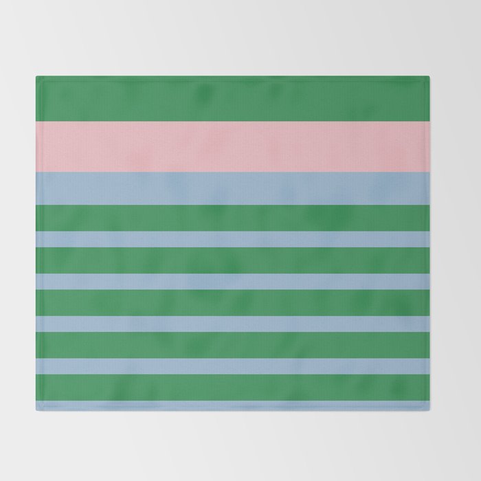 Mixed Stripe Pattern in Green, Pastel Pink, and Baby Blue Throw Blanket Gallery Image 2