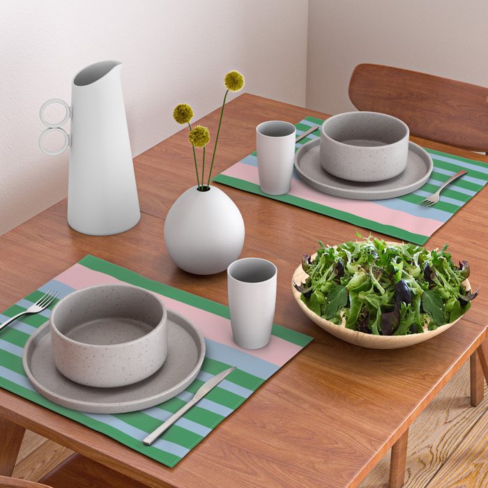 Mixed Stripe Pattern in Green, Pastel Pink, and Baby Blue Placemat Gallery Image 2